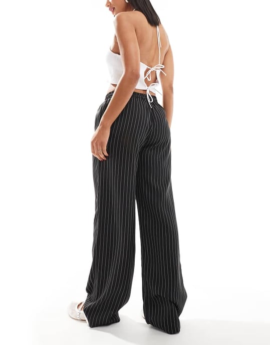 Reclaimed Vintage pull on relaxed trouser in black and white pinstripe - Image 2