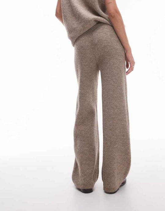 Topshop knitted square knit trouser co-ord in oat - Image 3