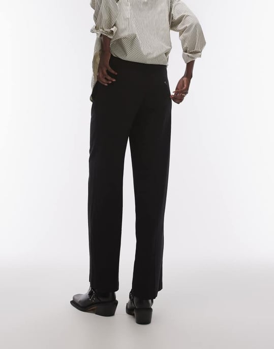Topshop Tall low slung linen button trouser in black - Image 2