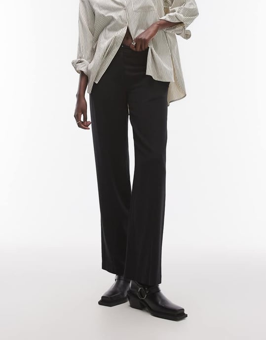 Topshop Tall low slung linen button trouser in black - Image 4