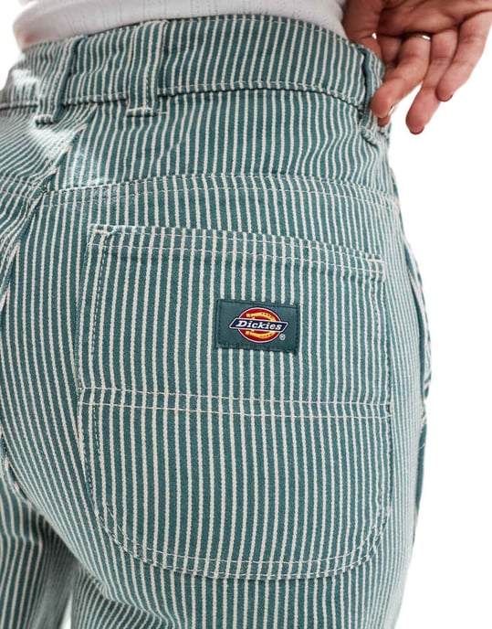 Dickies hickory striped trousers in dark green - Image 3