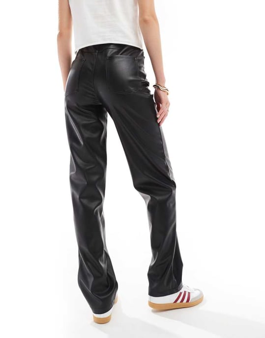 ASOS DESIGN Tall faux leather straight leg trousers in black - Image 2