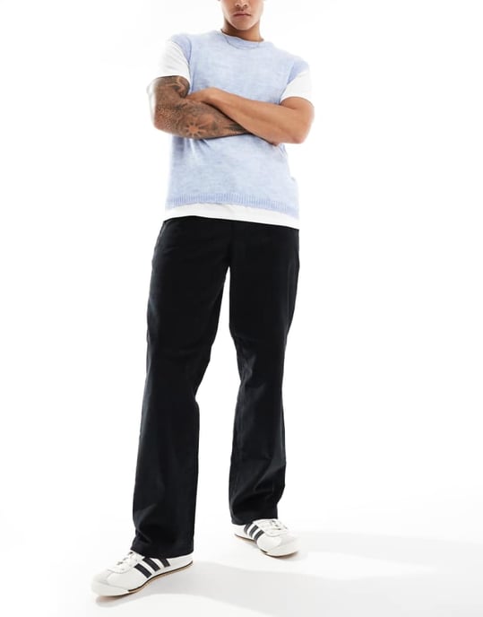 Dickies flat front cord trousers in black - Image 1