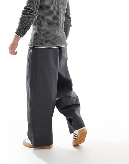 ASOS DESIGN oversized baggy with knee panels in charcoal grey canvas - Image 3