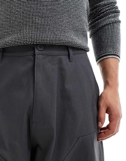 ASOS DESIGN oversized baggy with knee panels in charcoal grey canvas - Image 4