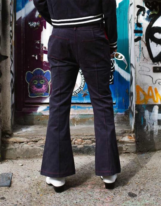 Labelrail x OliBrom kickflare trousers in navy co-ord - Image 4
