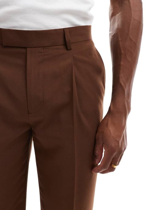 ASOS DESIGN smart straight leg trousers in brown - Image 3