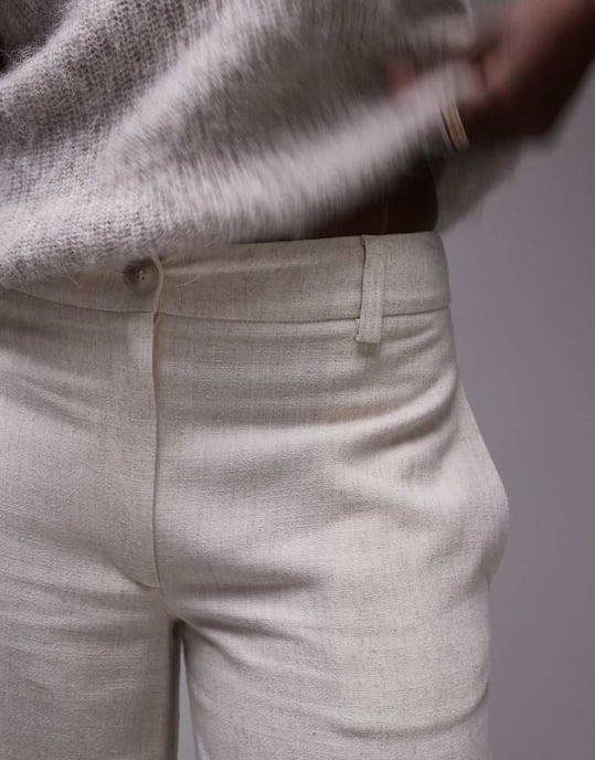 Topshop Tall low slung linen button trouser in natural - Image 3