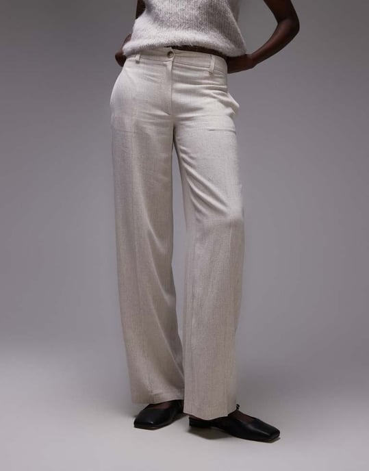 Topshop Tall low slung linen button trouser in natural - Image 4
