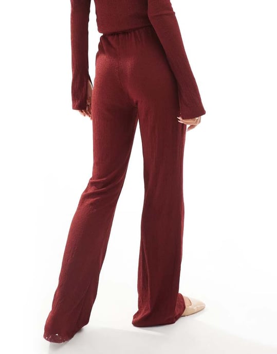 ONLY high waist textured trousers co-ord in burgundy - Image 4