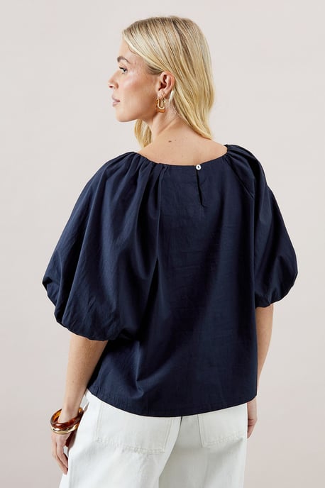 Petite Puff Sleeve Cotton Poplin Top - Image 3