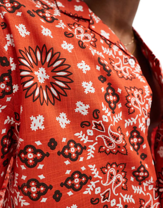 ASOS DESIGN co-ord relaxed revere shirt with bandana print in red - Image 2