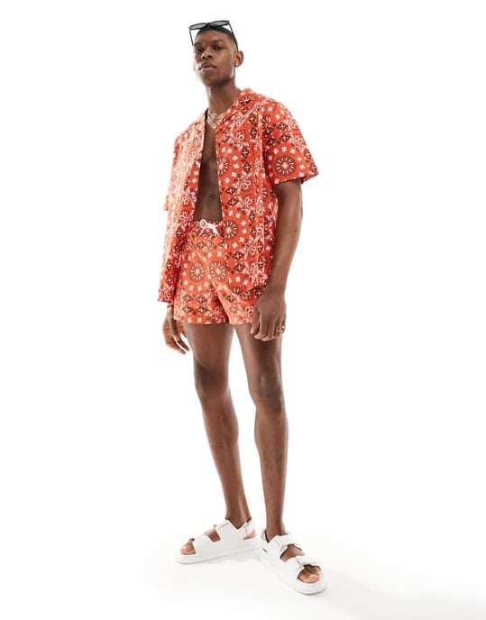 ASOS DESIGN co-ord relaxed revere shirt with bandana print in red - Image 4