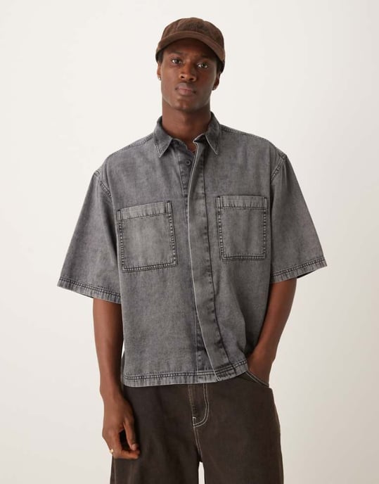ASOS DESIGN boxy oversized denim shirt in grey - Image 1