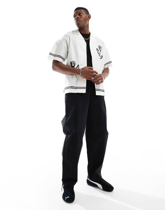 ADPT oversized revere collar shirt with floral print in black - Image 3