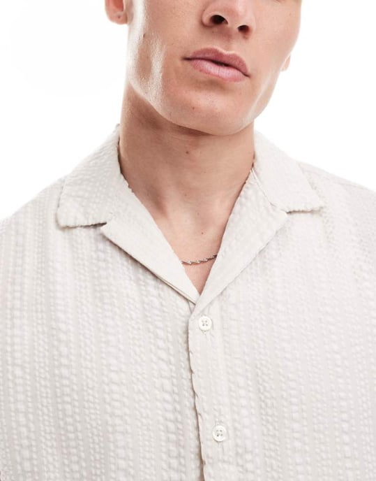 Jack & Jones co-ord oversized revere collar crinkle shirt in beige - Image 3