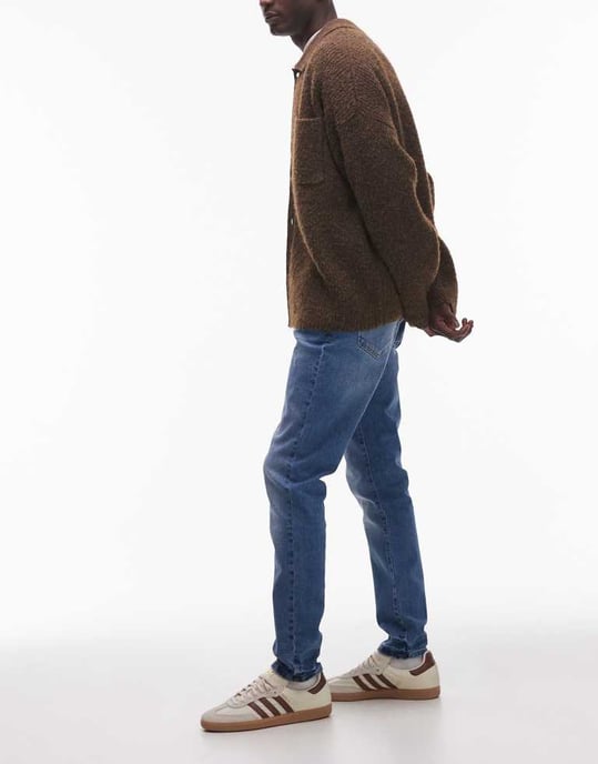 Topman stretch skinny jeans in mid wash blue - Image 3