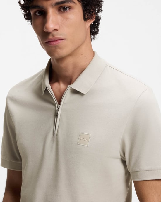 Passerzip Zip Placket Polo Shirt in Light Grey - Image 4
