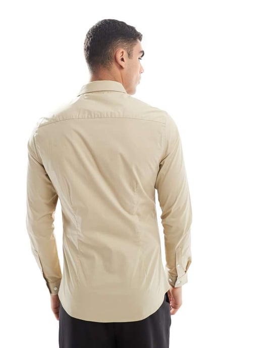 ASOS DESIGN skinny poplin shirt in stone - Image 4