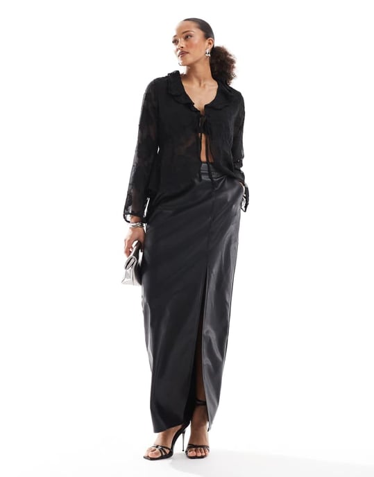 ONLY front tie sheer top with embroidery details in black - Image 2