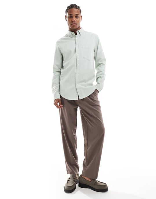ASOS DESIGN brushed oxford regular shirt in sage green - Image 2