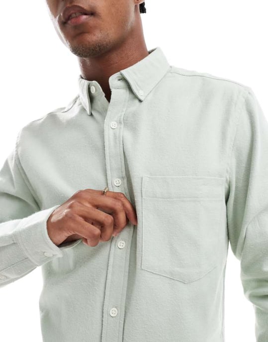 ASOS DESIGN brushed oxford regular shirt in sage green - Image 3