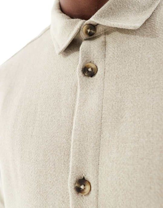 ASOS DESIGN wool look overshirt in stone - Image 3