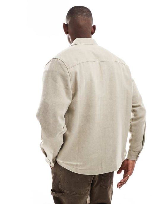 ASOS DESIGN wool look overshirt in stone - Image 4