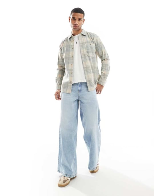 ONLY & SONS regular fit yarn dye cord shirt in washed blue check - Image 2