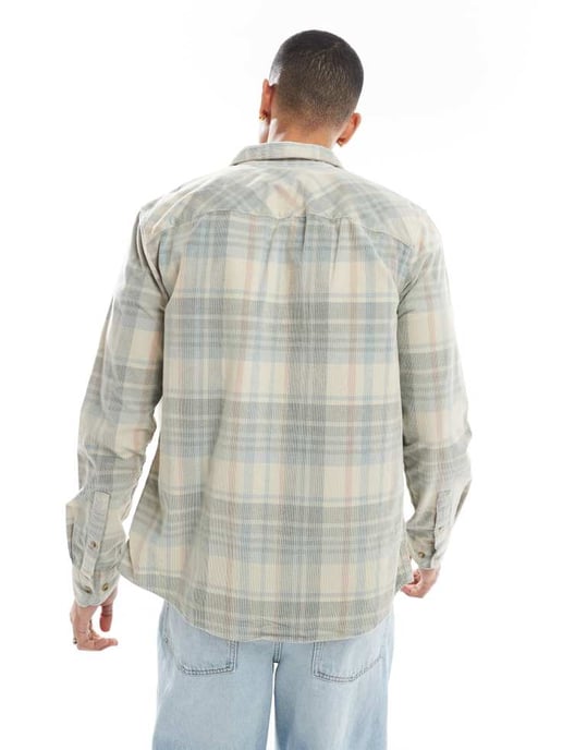 ONLY & SONS regular fit yarn dye cord shirt in washed blue check - Image 4