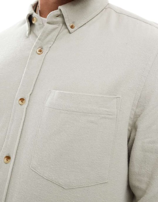 ASOS DESIGN brushed oxford regular shirt in stone - Image 2