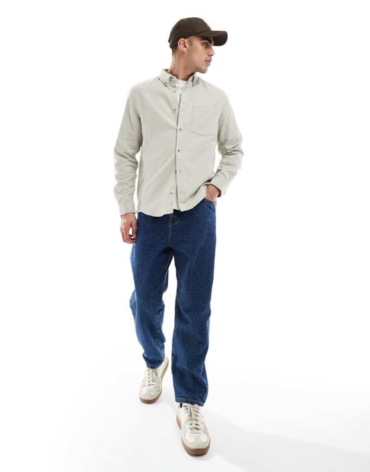 ASOS DESIGN brushed oxford regular shirt in stone - Image 3