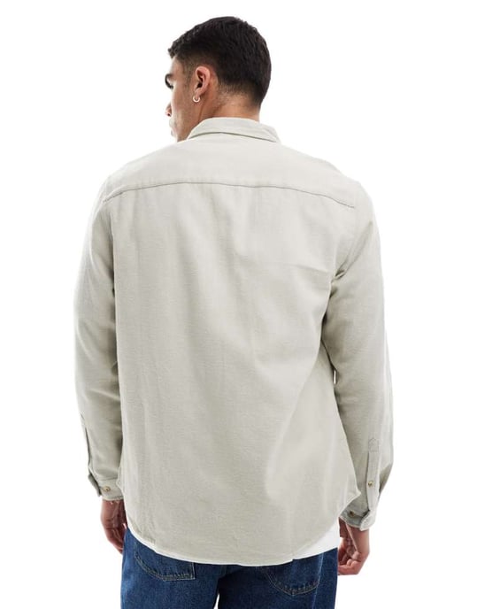 ASOS DESIGN brushed oxford regular shirt in stone - Image 4