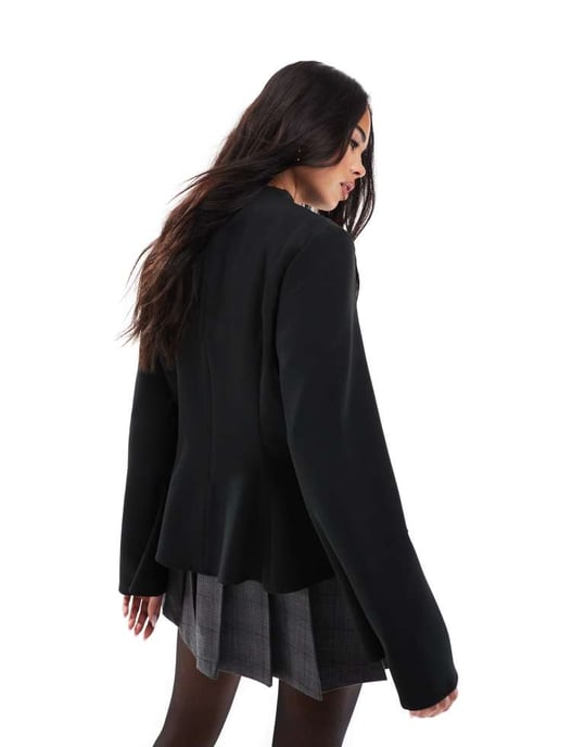 ASOS DESIGN waisted peplum top with flare sleeves in black - Image 2