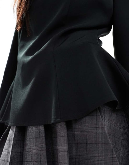 ASOS DESIGN waisted peplum top with flare sleeves in black - Image 3