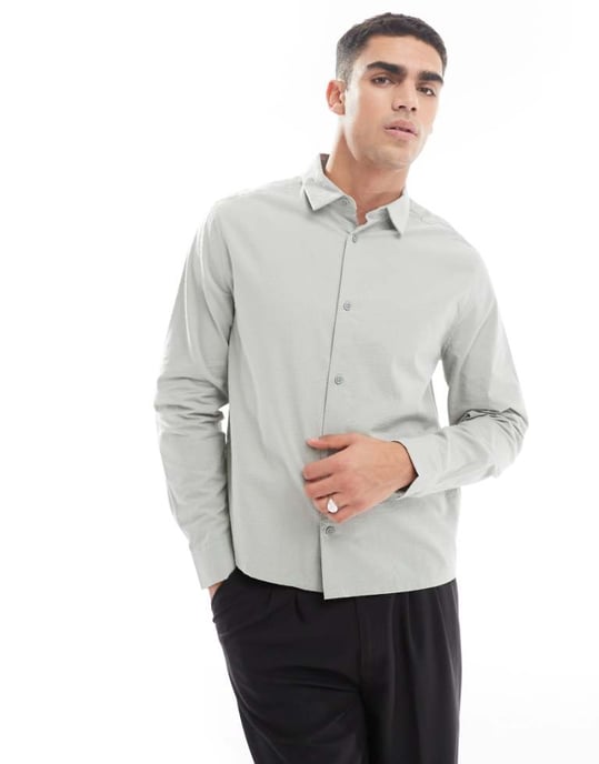 ASOS DESIGN boxy seersucker regular shirt in light green - Image 1