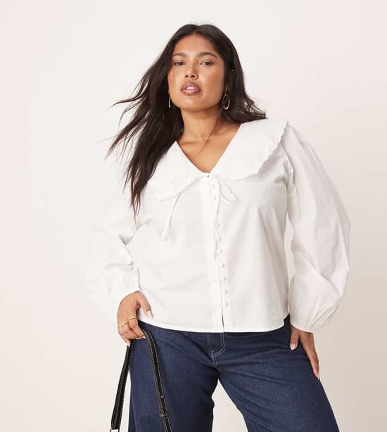 Nobody's Child Plus Birdie blouse with scallop collar in white - Image 1