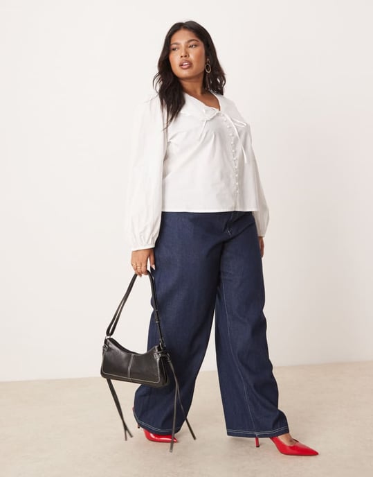 Nobody's Child Plus Birdie blouse with scallop collar in white - Image 3