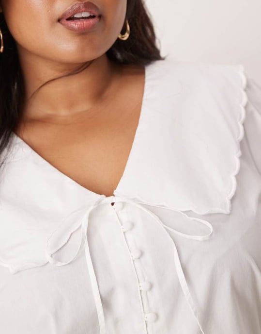 Nobody's Child Plus Birdie blouse with scallop collar in white - Image 4