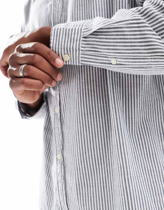 Selected oversized boxy shirt in blue stripe - Image 4