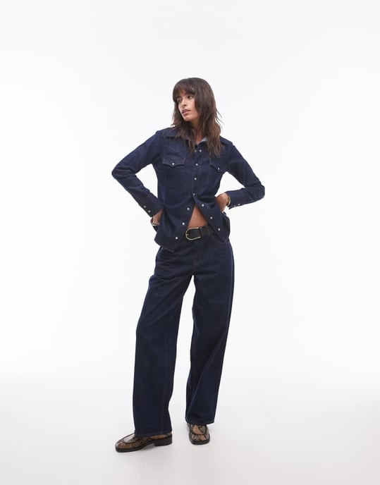 Topshop denim western style shirt in blue - Image 2
