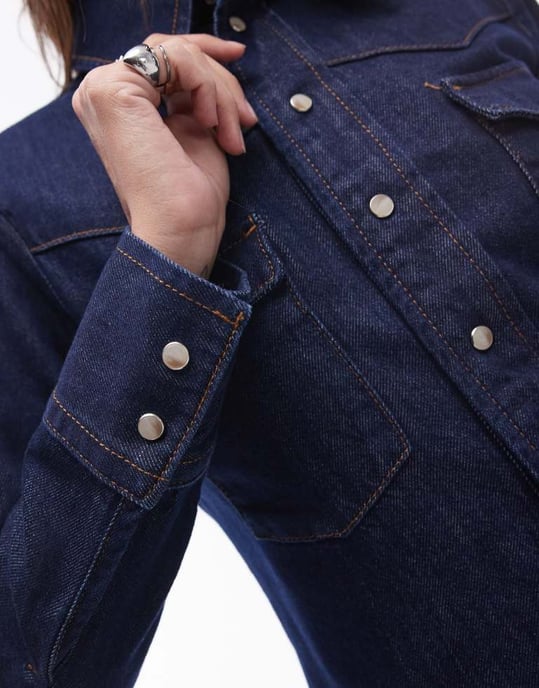 Topshop denim western style shirt in blue - Image 3