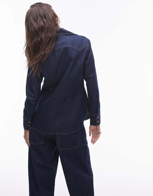 Topshop denim western style shirt in blue - Image 4