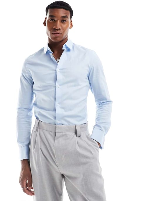 ASOS DESIGN skinny royal oxford shirt in blue - Image 1