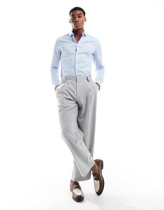 ASOS DESIGN skinny royal oxford shirt in blue - Image 3