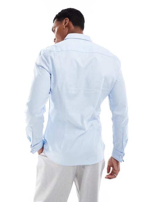 ASOS DESIGN skinny royal oxford shirt in blue - Image 4