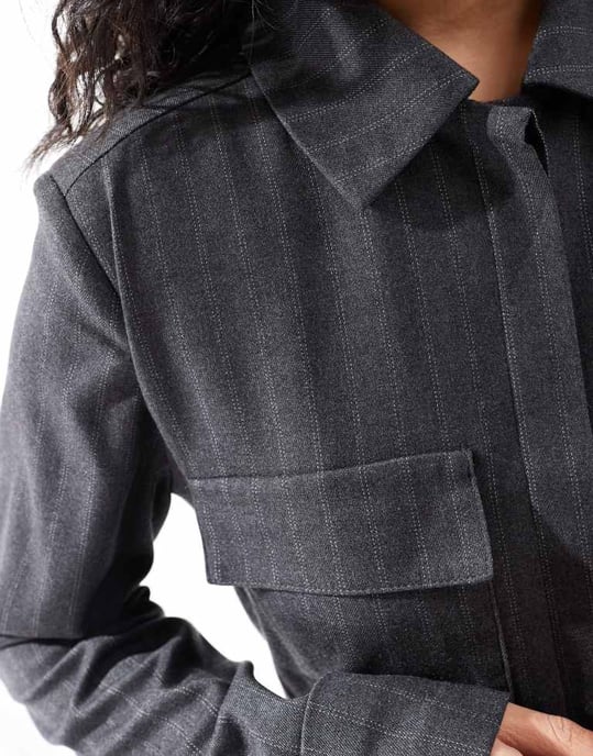 ASOS DESIGN tailored brushed shirt in stripe in charcoal co-ord - Image 4