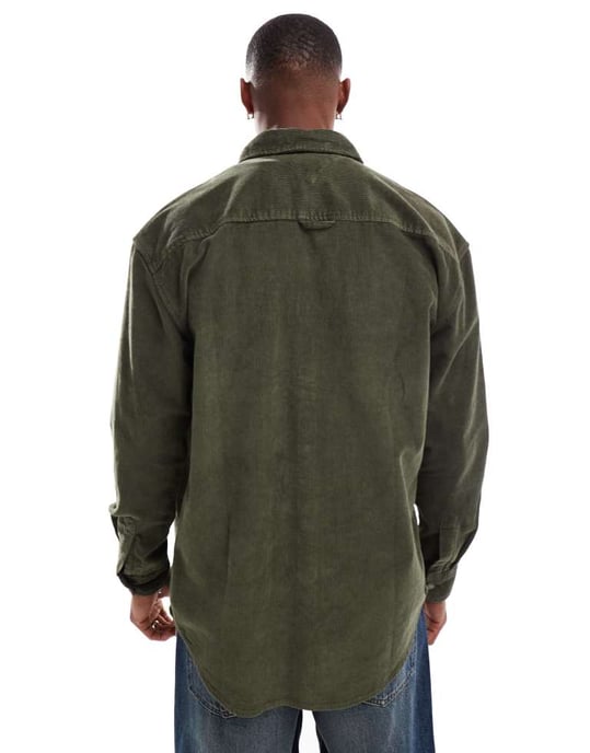 Tommy Jeans cord shirt in dark olive green - Image 2
