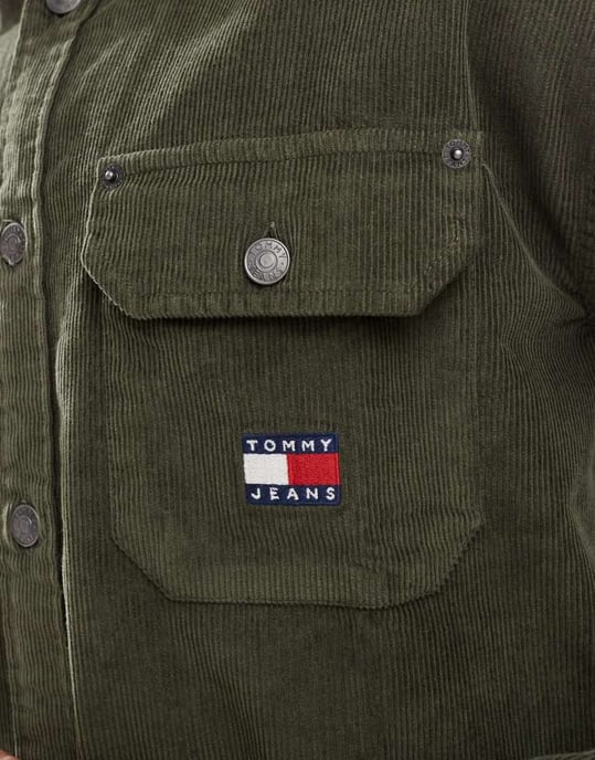 Tommy Jeans cord shirt in dark olive green - Image 3