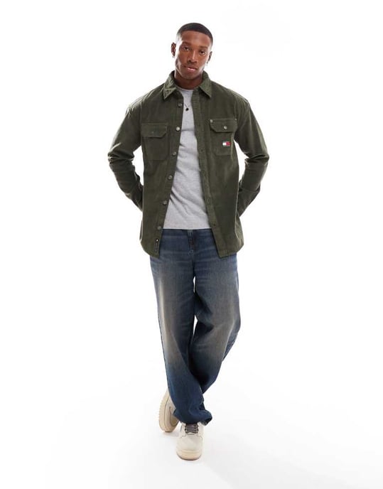 Tommy Jeans cord shirt in dark olive green - Image 4